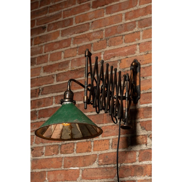 Metal Early 20th Century Japanned Copper Scissor Arm Wall Lamp With Mirrored Art Nouveau Shade For Sale - Image 7 of 18