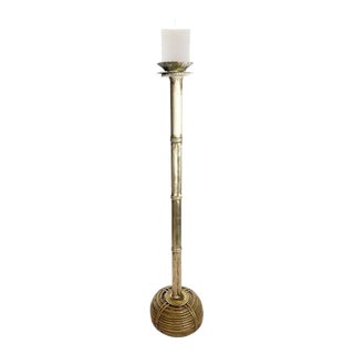 Large Brass and Rattan Candleholder in the style of Gae Aulenti, France, 1970s For Sale