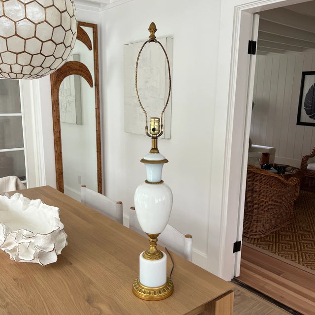 Antique White Ormolu Mounted French Opaline Lamp. From the 20s or 30s. Heavy weight and stunning.