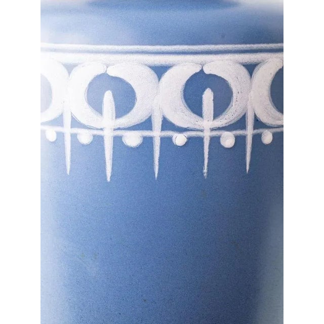 Vintage Blue and White Gouda Pottery Table Lamp with New Liberty London Shade For Sale - Image 6 of 12