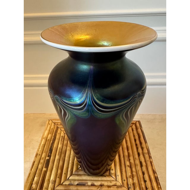 Vintage Lundberg Art Deco Style Art Glass Vase For Sale - Image 11 of 15