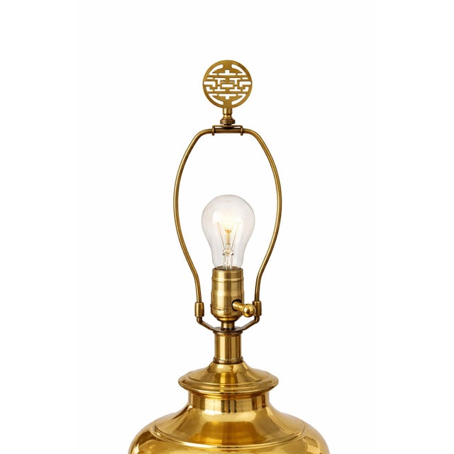 Brass Vintage Brass Ginger Jar Table Lamps With Double Happiness Finials & Original Pleated Shades – 27” - a Pair For Sale - Image 8 of 12