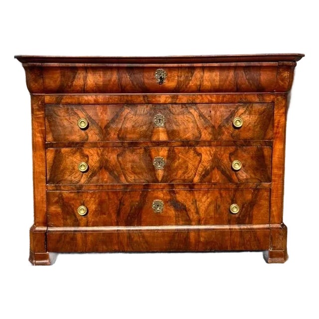 19th Century French Louis Philippe Burl Walnut Chest of Drawer / Commodes For Sale