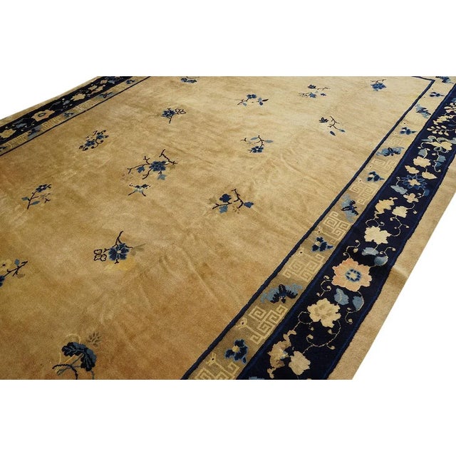 1920s Beige Floral Classic Antique Chinese Peking Carpet 8'10'' X 14' Knotted Wool Rug For Sale In New York - Image 6 of 12