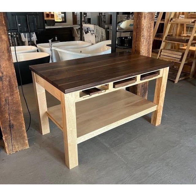 Legacy Chef's Workstation by Phil Drouin - Solid Walnut & Oak Kitchen Table - Drouin's Glen Woodworking. For Sale In Boston - Image 6 of 6