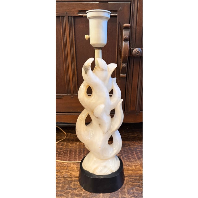Wood 1951 Maurizio Tempestini for Lightolier Alabaster Flame Table Lamps - a Pair For Sale - Image 7 of 15