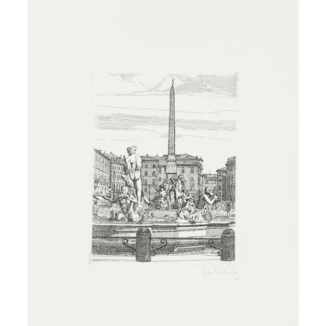 Navona Square is an original artwork realized in the 1960s by Giuseppe Malandrino. Original hand-colored print. Hand-...