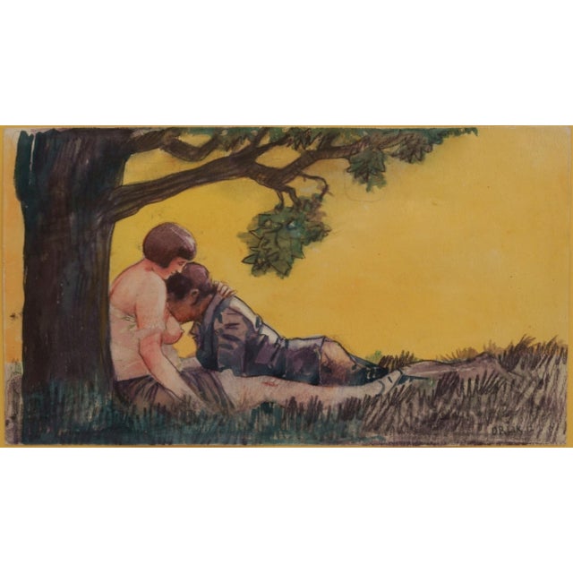 Emil Orlik (1870 Prague - 1932 Berlin), Love Scene Under a Tree, 1912. Mixed media on paper, 14.5 cm x 25 cm (sheet size),...