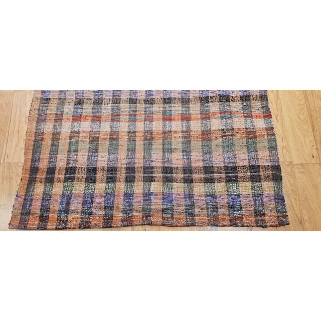 Vintage 1920s American Rag Runner, Handwoven Wool & Cotton Stripes, 4x9 For Sale - Image 9 of 16