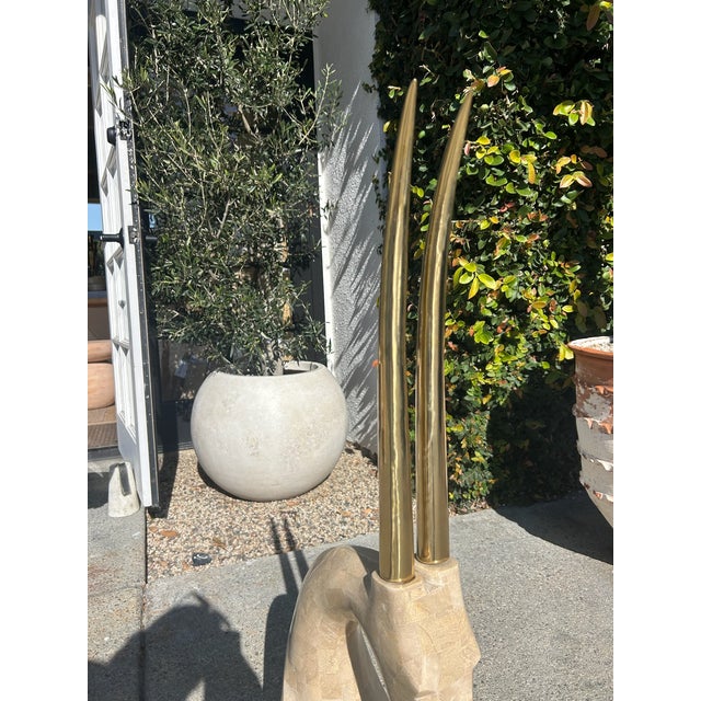 Late 20th Century Vintage Maitland Smith Tessellated Marble & Brass Antelope Sculpture For Sale - Image 5 of 10