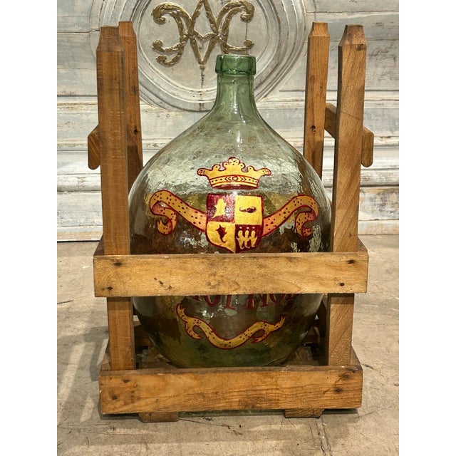 French Hand Painted Antique Demi John Bottle From Normandy, France, ‘Pinot Noir’, Original Crate For Sale - Image 3 of 13