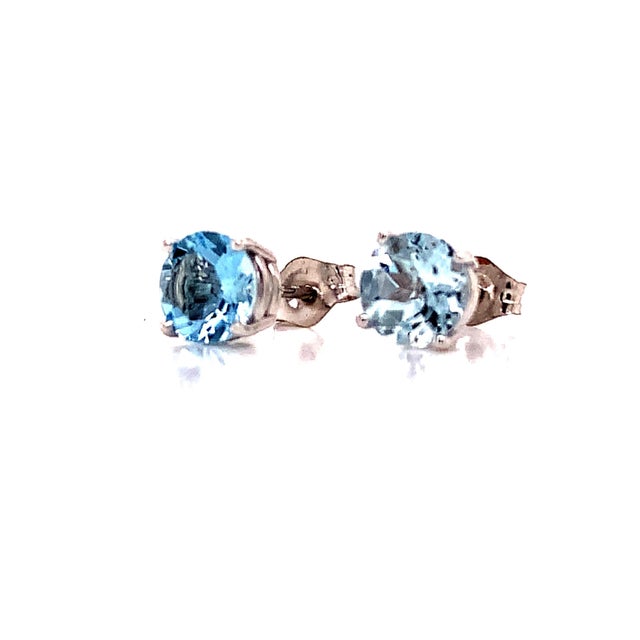 Metal Natural Aquamarine Stud Earrings 14k White Gold 1.3 TCW Certified For Sale - Image 7 of 12