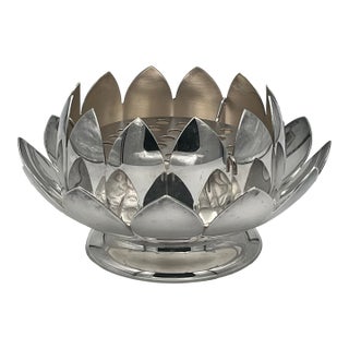 Mid 20th Century Reed & Baron Silverplate Lotus Flower Vase Water Lily Centerpiece With Flower Frog For Sale