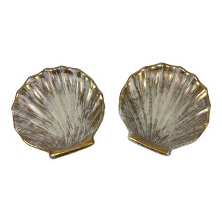 1960s 1960's Mid Century Modern Royal Haeger Seashell Gold Tweed Pin Dishes - a Pair For Sale