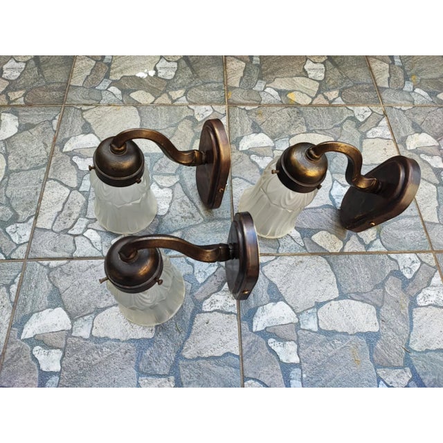 Art deco, brass wall lamp, price for 1 piece, dimensions: height 19 cm, depth 19 cm, width 8.7 cm, lampshade diameter 10.2...