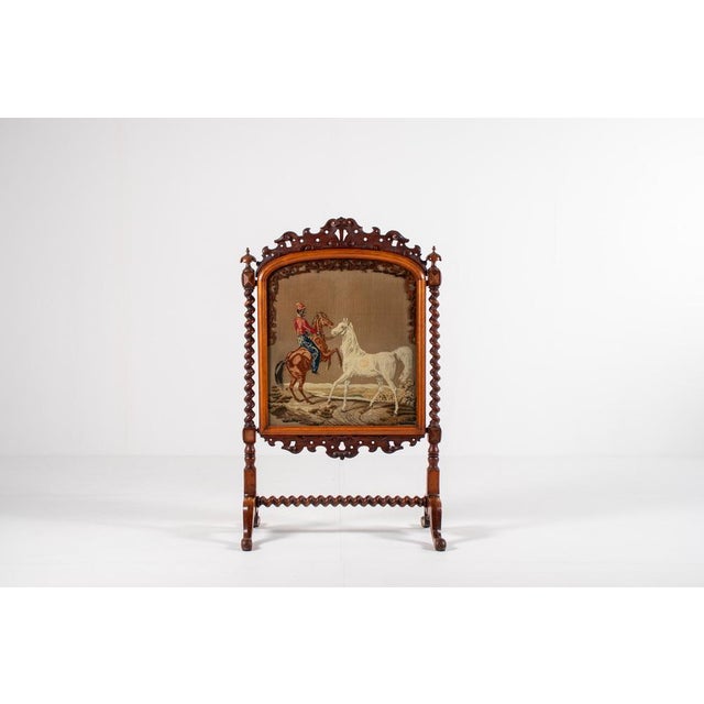 Brown Antique Victorian Needlepoint Fire Screen For Sale - Image 8 of 15