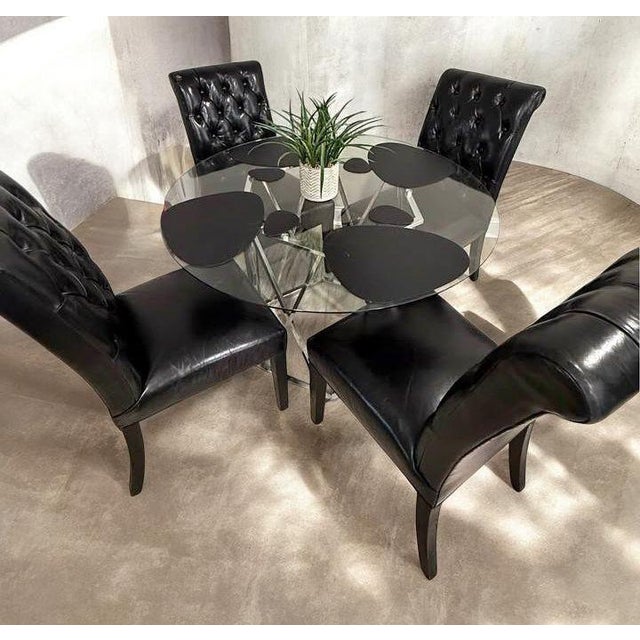 Restoration Hardware Bennett Roll-Back Restoration Hardware Black Chesterfield Leather Dining Armchair For Sale - Image 4 of 8