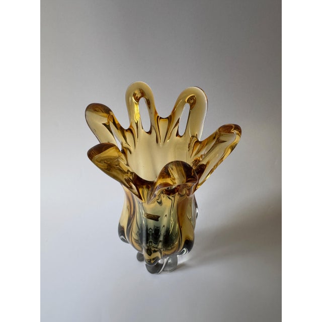 Organic Modern Bohemian Amber Art Glass Vase from Egermann Glassworks, Czech Republic, 1980s For Sale - Image 4 of 16
