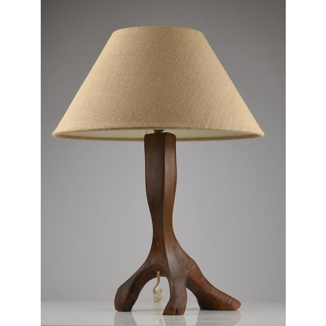 French Brutalist Table Lamp in Olive Wood, 1950s For Sale - Image 14 of 15