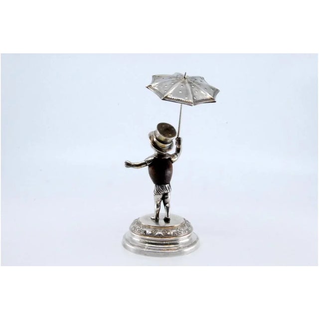 Silver Toothpick Holder with Wooden Body Figure For Sale - Image 4 of 11