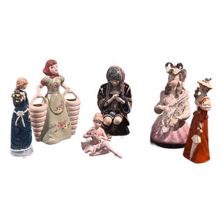 Set of 6, Vintage Ceramic Figurine Lot Weil Ware California Pottery Asian Ethnic Figure For Sale
