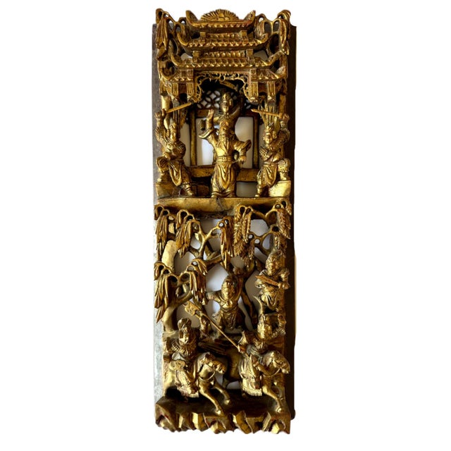 Antique Chinese Gilt-Wood High-Relief Carved Wall Panel For Sale - Image 11 of 11
