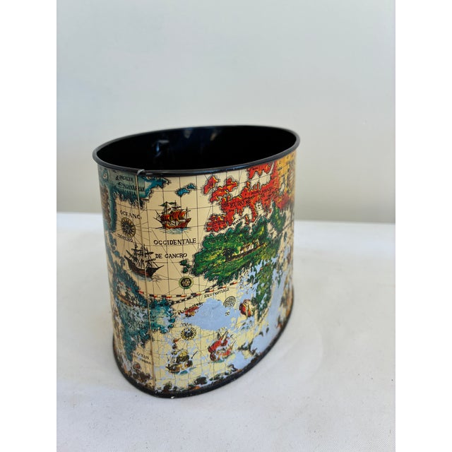 Vintage Metal World Map Cachepot Decorative Container For Sale In Oklahoma City - Image 6 of 10