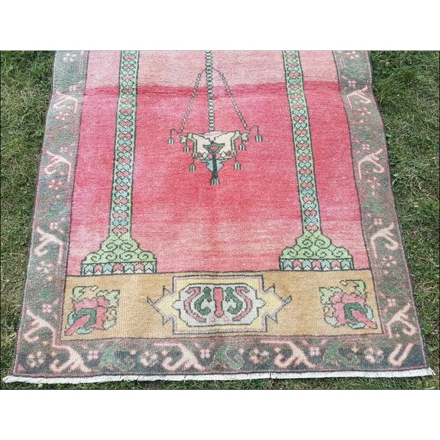 1970s Vintage Handwoven Low Pile Turkish Ushak Rug 3'5'' X 5'4'' For Sale In Philadelphia - Image 6 of 9