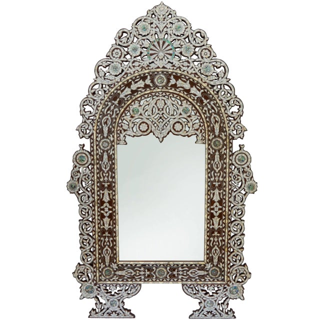 Brown Vintage Andalusian Moorish-Patterned Mother-Of-Pearl Console Table & Mirror Set For Sale - Image 8 of 13