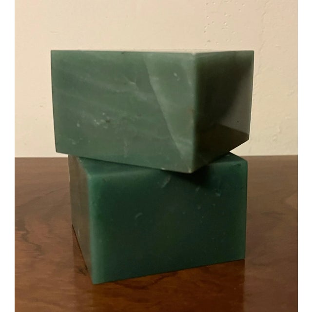 Late 20th Century Green Agate Stone Square Display Base Block Cubes or Candlesticks - a Pair For Sale - Image 5 of 13