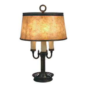 Vintage Mutual Sunset Lamp Co Mica Shade, Bronze Patina 3-Light Table Desk Lamp