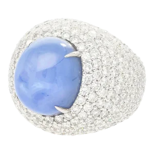 36.40 Carat Ceylon Star Cabochon Sapphire and Diamond Grs Certified 18k Ring Size 6.5