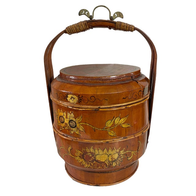 Antique Chinese Round Wedding Basket Two Tier 18” Tall Chairish