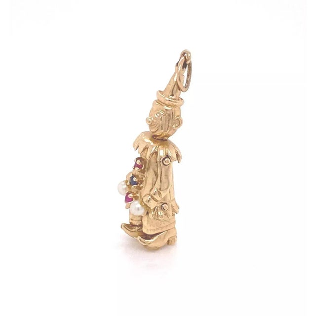 Late 20th Century 20392 - Pearl Sapphire & Ruby 14k Yellow Gold Movable Clown Charm For Sale In Miami - Image 6 of 7