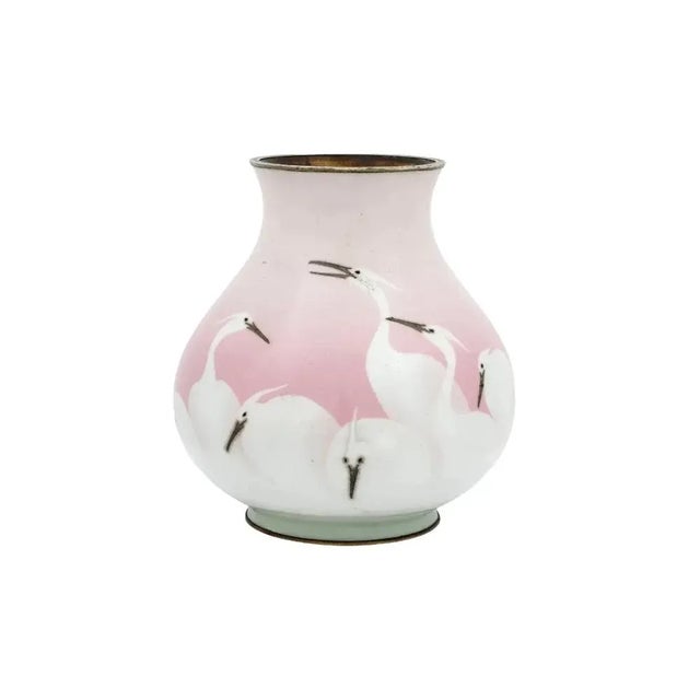 An antique Japanese copper vase with wireless cloisonne enamel design. Late Meiji era, before 1912. Round shape with...