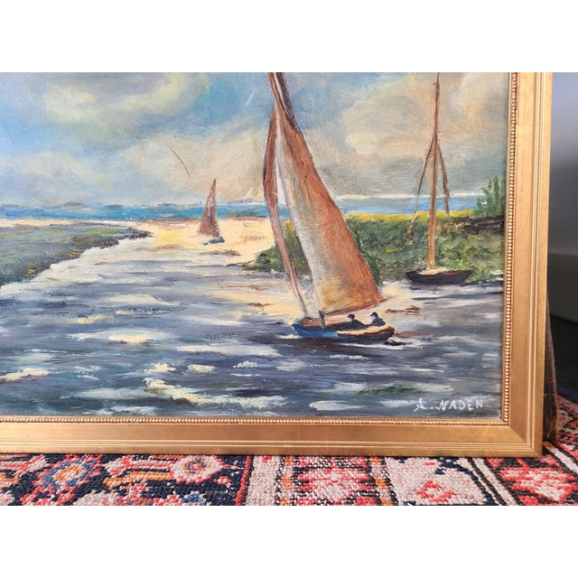 Vintage 1940s Impressionist Sailboat Oil Painting For Sale - Image 14 of 17