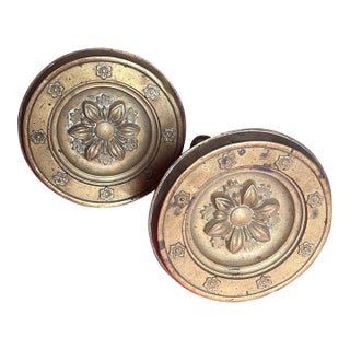Large Antique 19th Century American Federal Empire Spun Brass Classical Drapery Tie Backs - A Pair For Sale