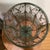 Large Hand Blown Caged Glass Footed Vase Wrought Iron Frame Scroll Handles For Sale - Image 12 of 12