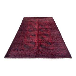 Vintage Red Afghan Ersari Hand-Knotted Wool Rug - 7'1" X 10'1" For Sale