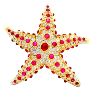 Ruby Diamond 18k Yellow Gold Starfish Brooch