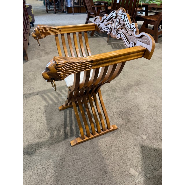 Introduce a touch of vintage charm and artisanal craftsmanship with this Carved Brown Wood Dining Chair with Beige...