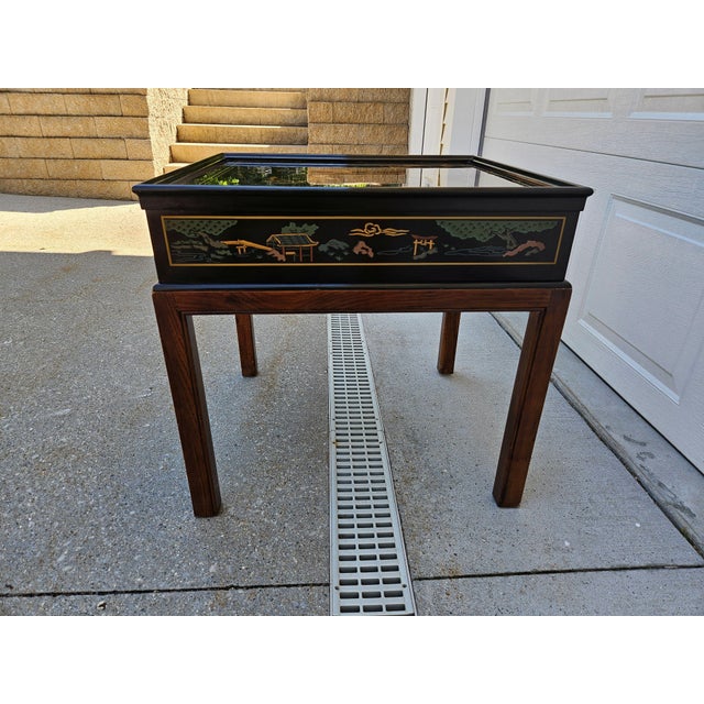 Black Drexel Black Lacquered Chinoiserie Side Table For Sale - Image 8 of 11