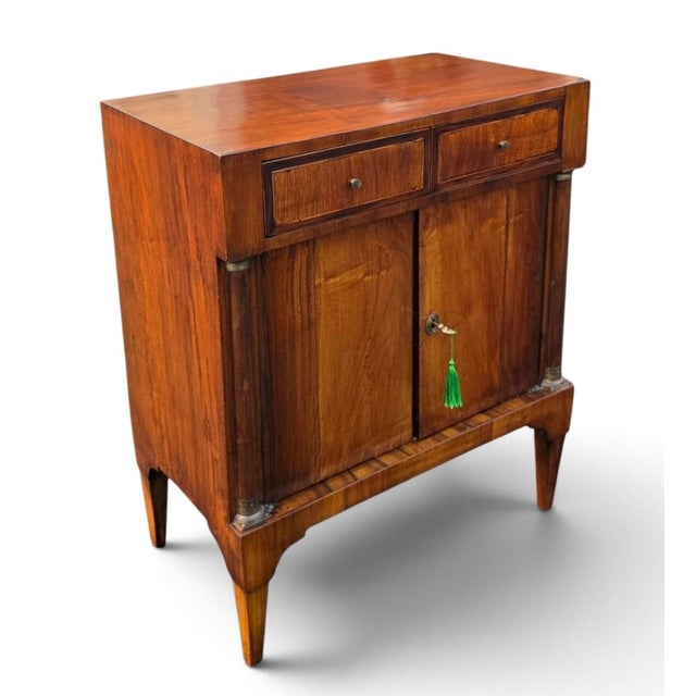 American Classical Figured Flame Mahogany Two-Drawer Cabinet With Brass-Mounted Columns, Circa 1840 For Sale - Image 4 of 12