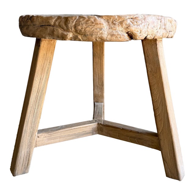 Vintage Elm Wood Wheel Table in Natural Finish For Sale