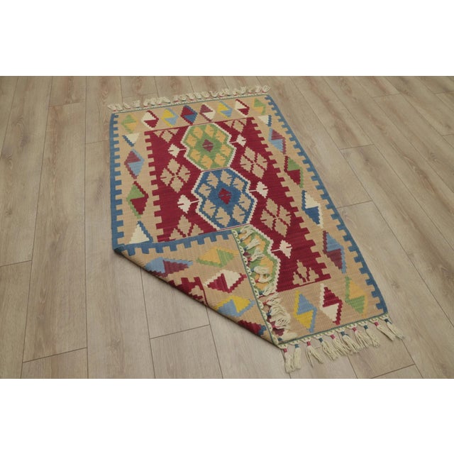 Red 1990s Scandinavian Blue Flamestich Rug For Sale - Image 8 of 11