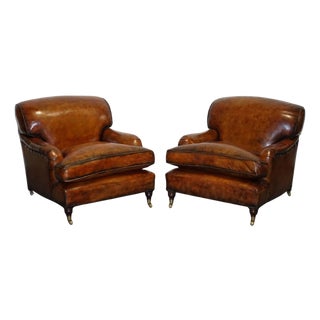 Large Hand Dyed Leather Chairs, Set of 2 For Sale