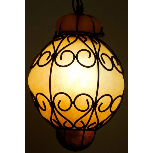 Black Vintage Pate De Verre Hanging Light in Metal, 1970s For Sale - Image 8 of 11