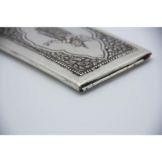 Silver Cigarette Case with Hindu Goddess in Relief For Sale - Image 4 of 9