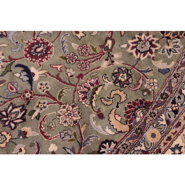 1990s Floral 1990's Pak-Persian Green/Beige Wool Round Rug- 8'0'' X 8'2'' For Sale - Image 5 of 9