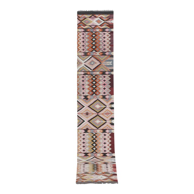 1970s Vintage Turkish Oushak Kilim Runner 2'7" X 13'11" For Sale